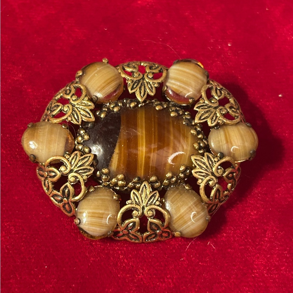 Vintage Victorian Revival Topaz Brooch